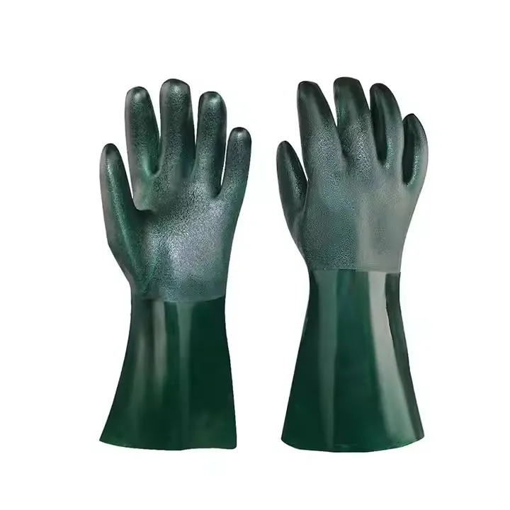 Luvas de Trabalho de Segurança com Revestimento Completo de PVC Verde e Forro de Floco