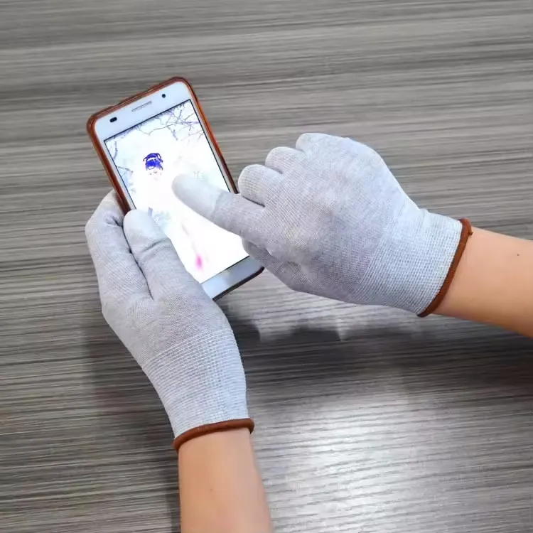 Guantes ESD con punta de dedo de PU antiestática y fibra de carbono para trabajo eléctrico0