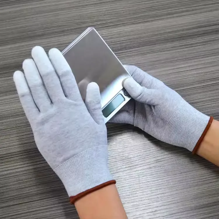 Guantes ESD con punta de dedo de PU antiestática y fibra de carbono para trabajo eléctrico1
