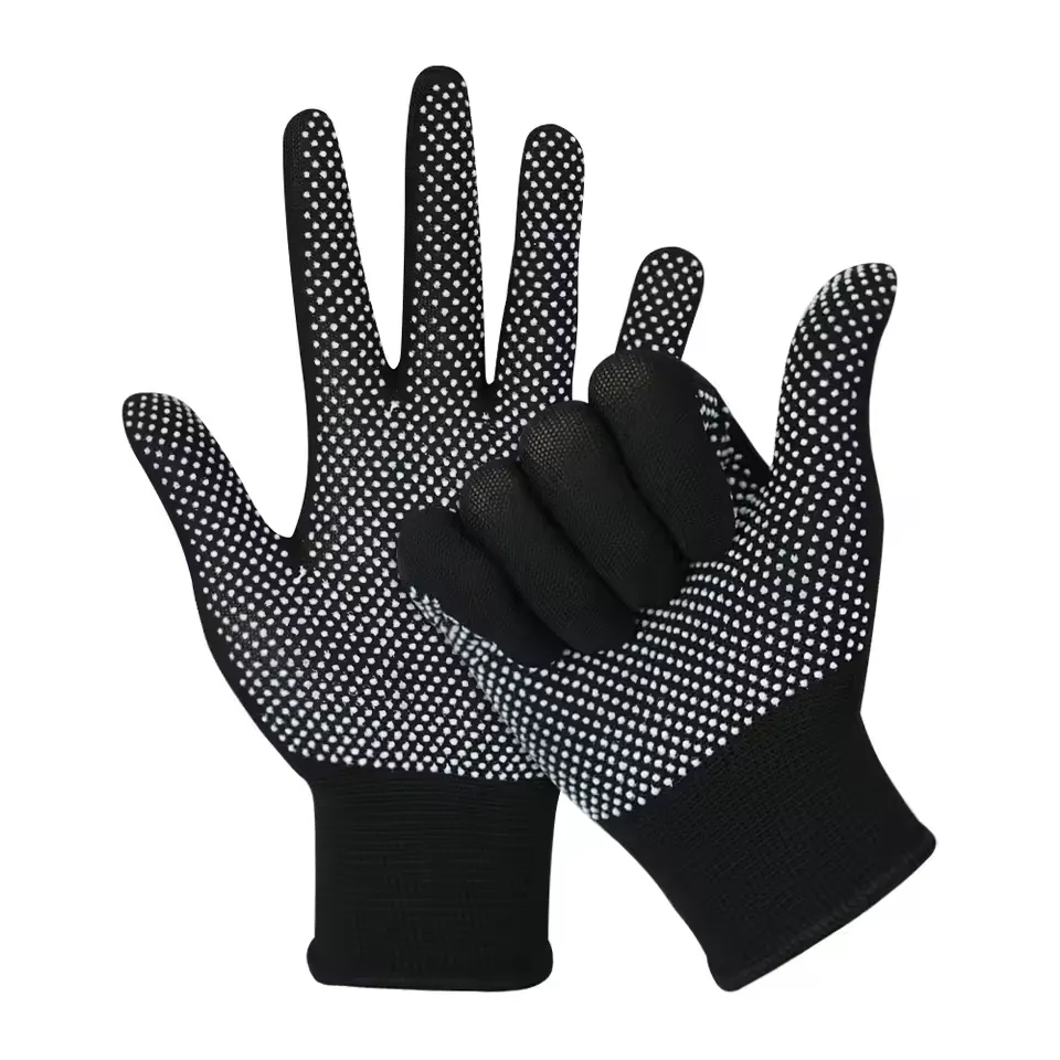 Best Quality Black Nylon Knitted Pink PVC Dots Gloves Safety Working PVC Dotted Gloves for Garden1