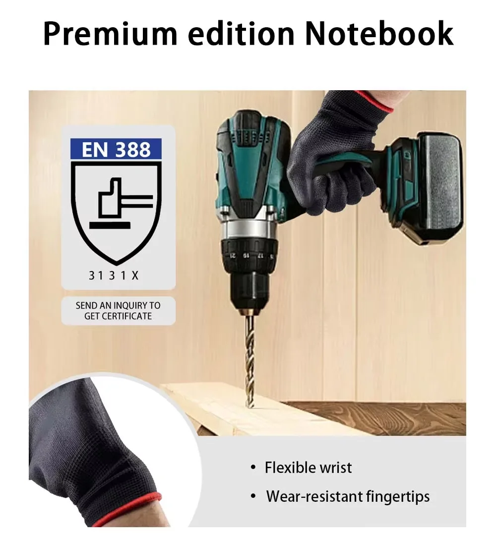 Langlebige atmungsaktive 13G schwarze Nylon PU Finish beschichtete Bauarbeit Sicherheit PU Handschuhe für allgemeine Zwecke Arbeit Bestseller2 - Kopie