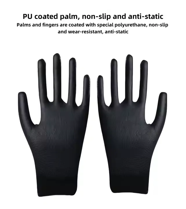 Gants antistatiques revêtus de polyuréthane sûrs pour la manipulation ESD3