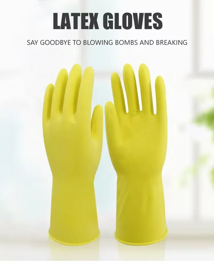 Gants de nettoyage domestiques en latex, gant de vaisselle, doublé de flock
