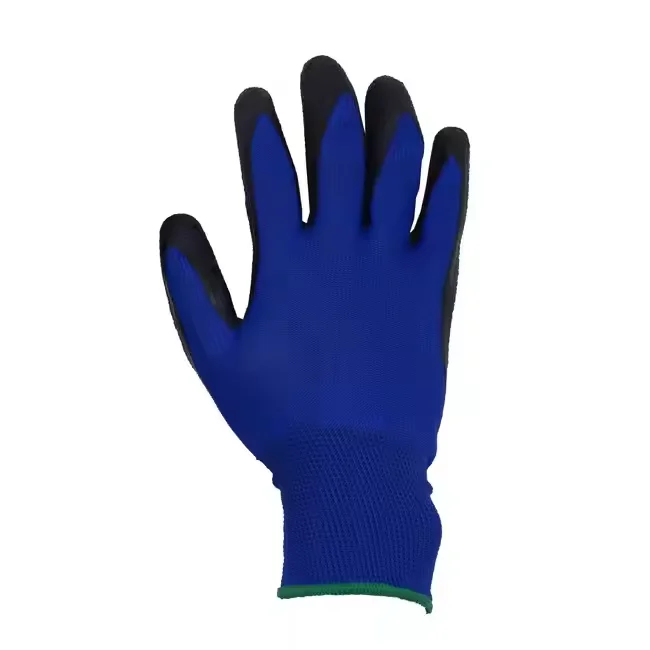 PRI Mayoreo Guantes de trabajo baratos de poliéster y látex azul con recubrimiento arrugado