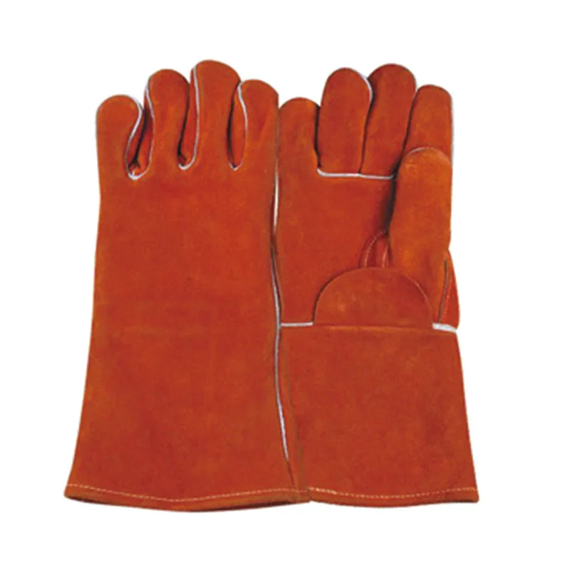 Guantes de soldadura de trabajo de piel partida de vaca azul resistente al calor0
