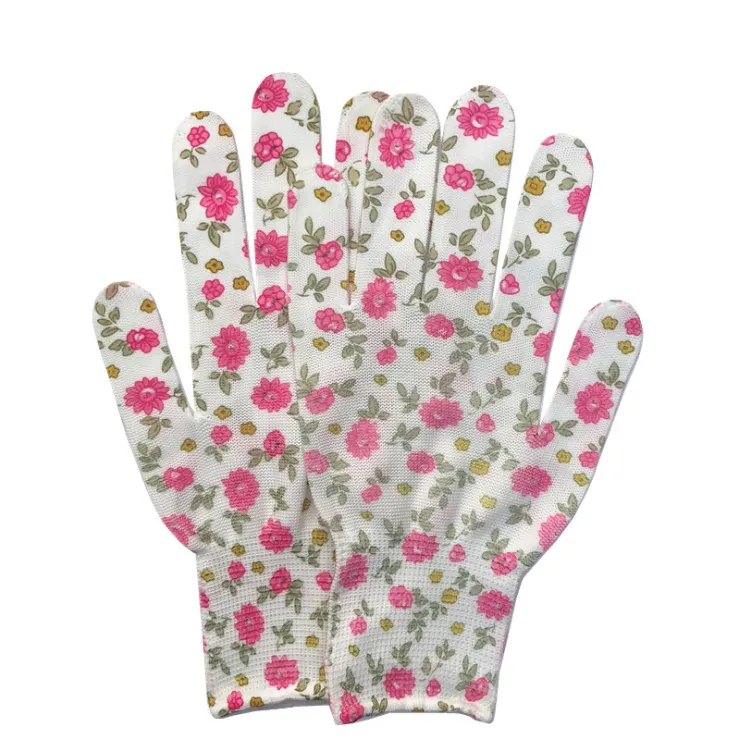 Leicht Bequem Langlebig Atmungsaktiv PU-Handfläche Beschichtet Blumenmuster Niedlich Damen Zuhause Stilvoll Floral Garten Arbeit Griff Handschuhe0