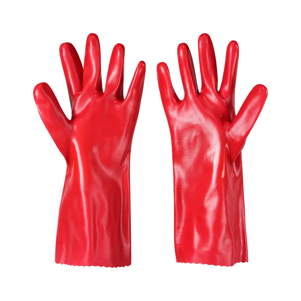 Luvas de Segurança Vermelhas de Manga Longa em PVC - Resistentes a Produtos Químicos e Óleo