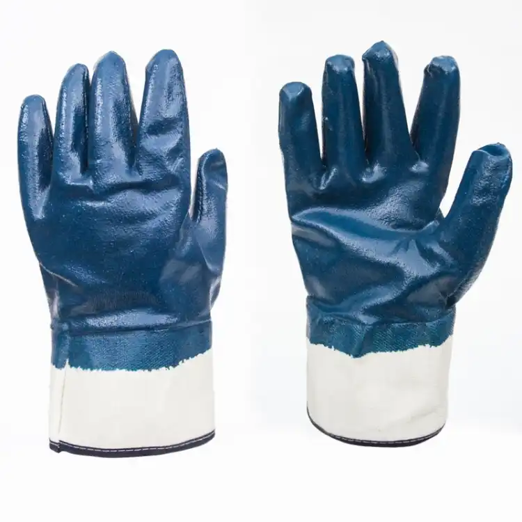 Blue Nitrile Fully Coated Work Gloves, Cotton Supported, Safety Cuff