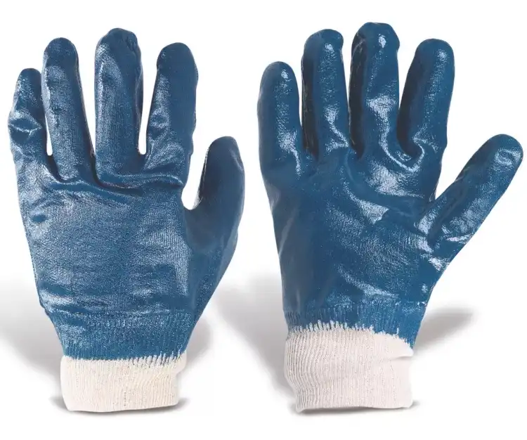 Blue Nitrile Fully Coated Work Gloves with Knitted Wrist
