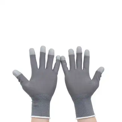Good Quality 13/15 Gauge Polyester/Nylon Grey Shell With PU Top Fit Work Gloves