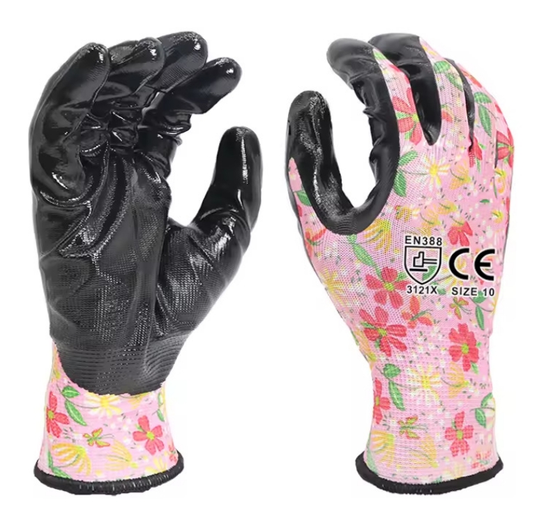 Good Quality Woman Nitrile Coated Polyester Safety Gloves for Garden Working