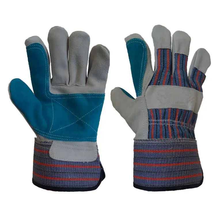 Heavy Duty Stripe Cotton Back Cowhide Split Welding Gloves